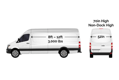 8-12 ft long, 70 in High, 52 in wide, Non-Dock High, 3000 lbs