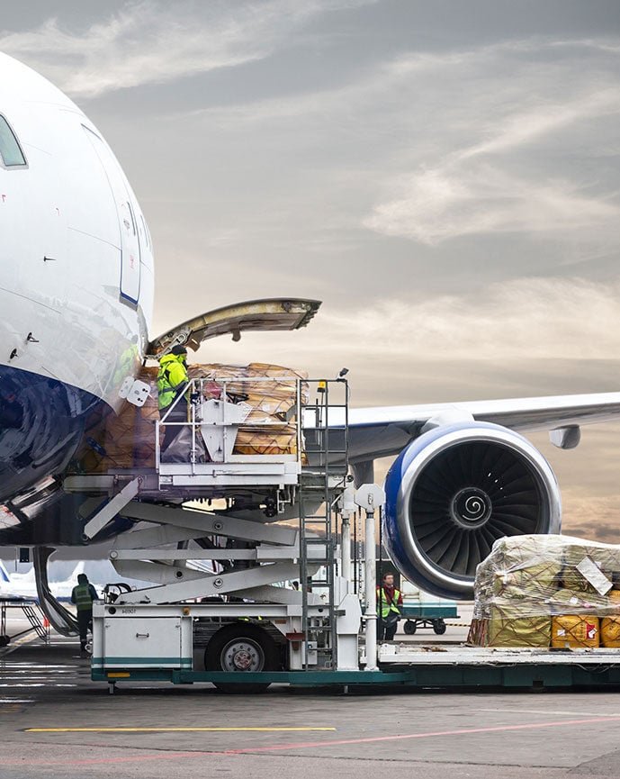 Loading cargo into the airplane before departure